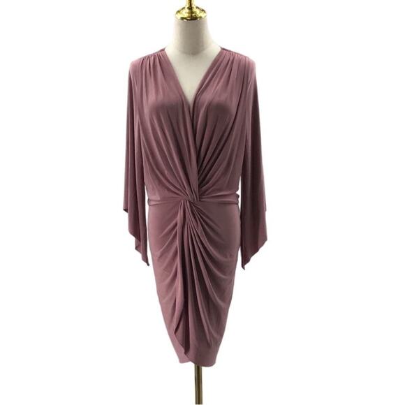 MISA LOS ANGELES SZ S Mauve Teget Twist Knot Long sleeve V-Neck Dress NWT 0B14 - Picture 1 of 8
